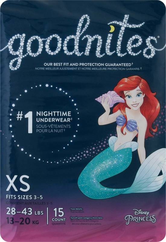 Goodnites Xs (28-43 lbs) Disney Princess Girls Nighttime Underwear