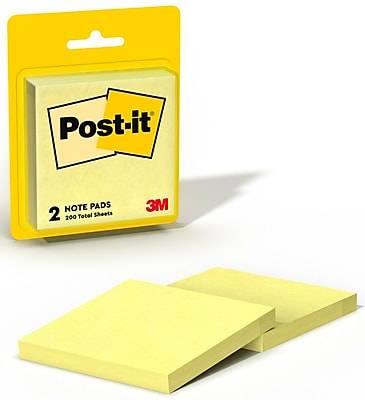 Post-it Notes, 3 x 3, Canary Collection, Lined, 100 Sheet/Pad, 2 Pads/Pack (630PK2)