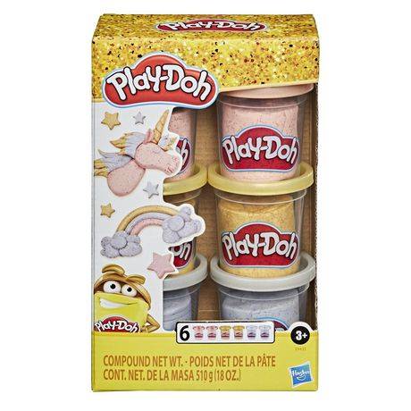 Play-Doh, Collection de pâte à modeler métallique, pack de 6pots de 84g de pâte, loisir créatif pour enfants