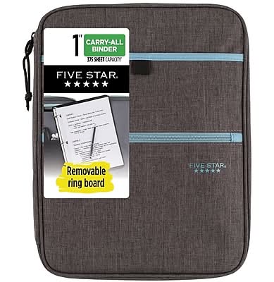Five Star Carry-All 1 3-Ring Zipper Binders, Assorted Colors (29092)