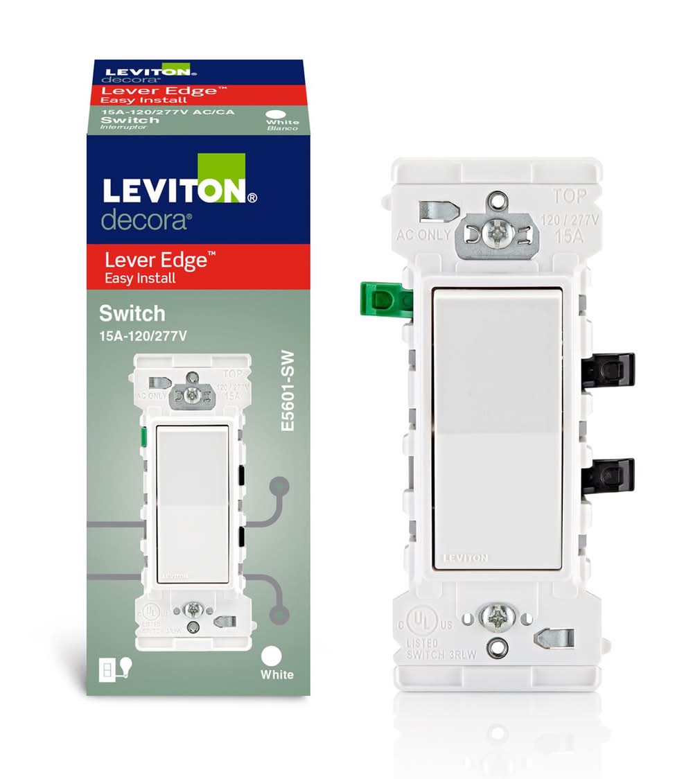 Leviton Lever Edge 15 Amps Single Pole Rocker Rocker Switch White 1 Pk