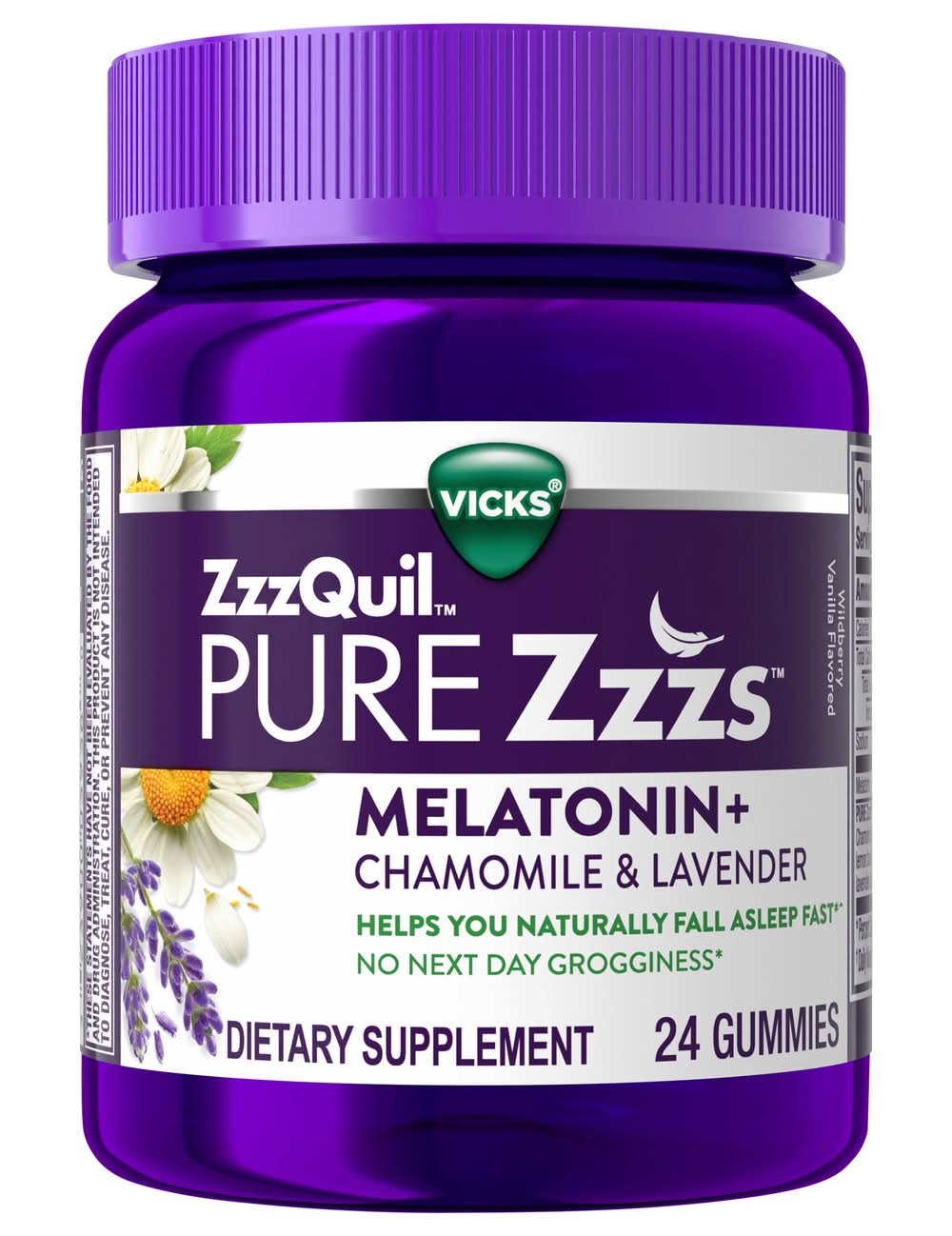 Vicks Zzzquil Pure Zzzquil Melatonin Chamomille & Lavander Gummies, Wildberry Vanilla (24 ct)