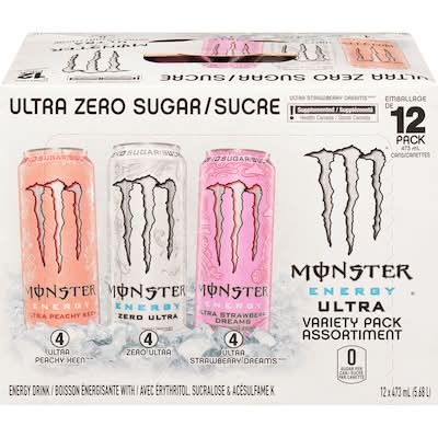 Monster energy boisson énergisante ultra sans sucre - zero sugar ultra energy drink (12 pièces, 473 ml) (pêche vive-rêves aux fraises-zero ultra)