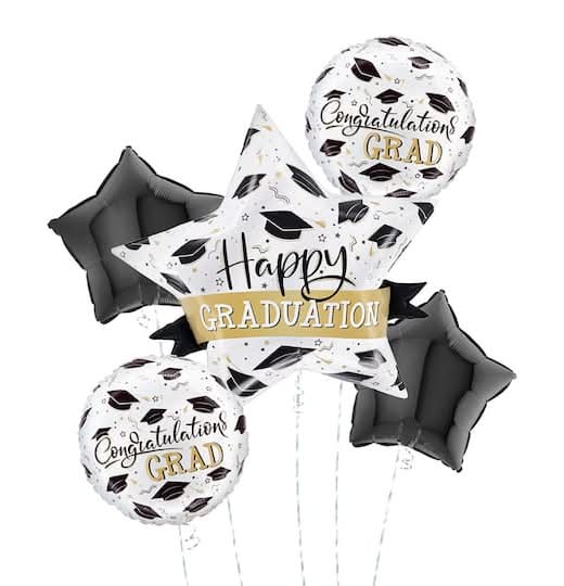 Inflated Graduation Caps Foil Balloon Bouquet