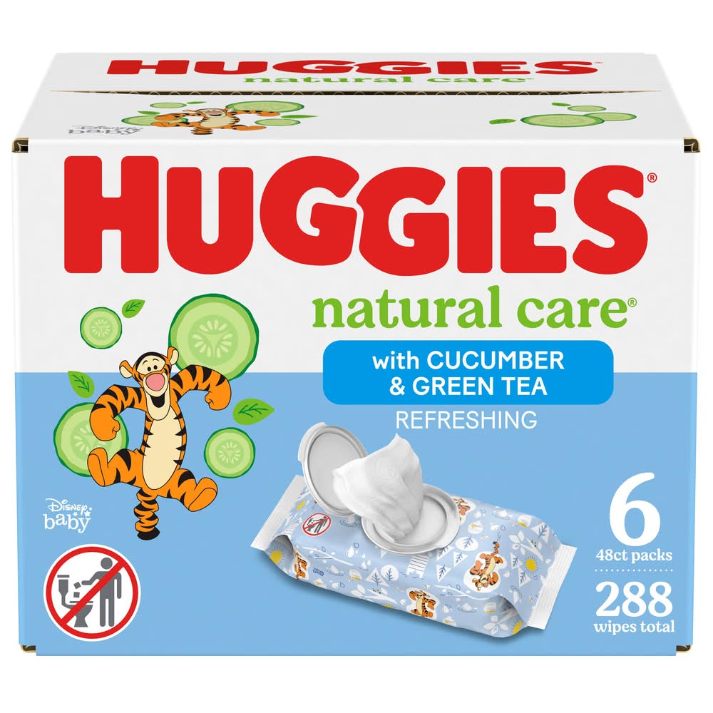 Huggies Natural Care Refreshing Wipes With Cucumber & Green Tea, 7.7 x 6.6 in (4.41 lbs, 6 ct)
