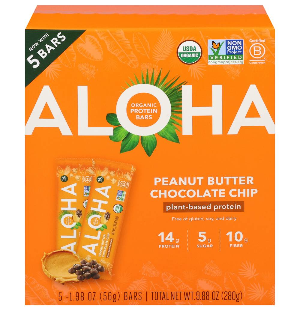 Aloha Organic Plant Based Protein Bars, Peanut Butter Chocolate Chip (9.88 oz, 5 ct)