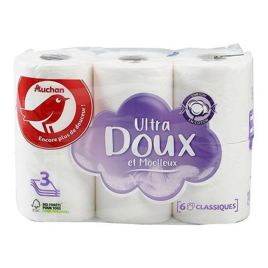 Auchan papier toilette blanc 3 épaisseurs 6 rouleaux