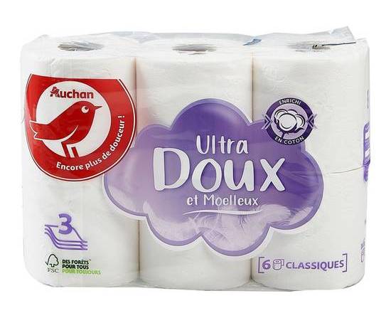 Auchan papier toilette blanc 3 épaisseurs 6 rouleaux