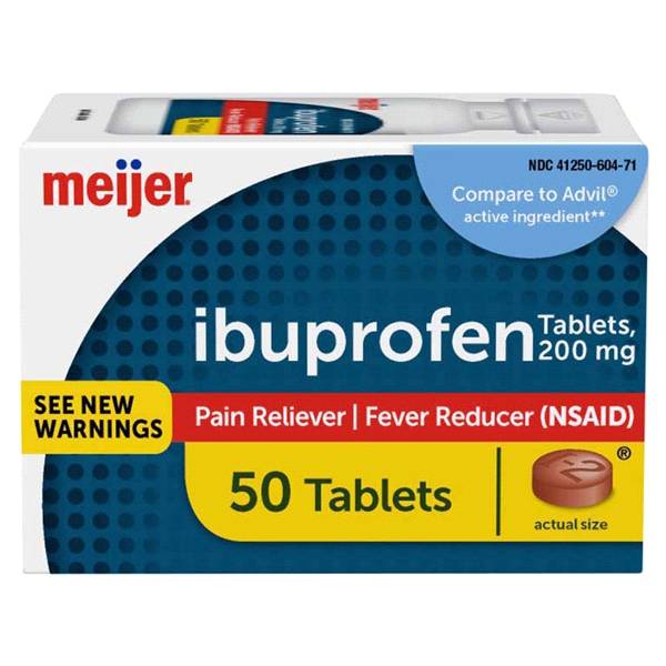 Meijer Ibuprofen Tablets Usp, 200 Mg, Pain Reliever/Fever Reducer (50 ct)