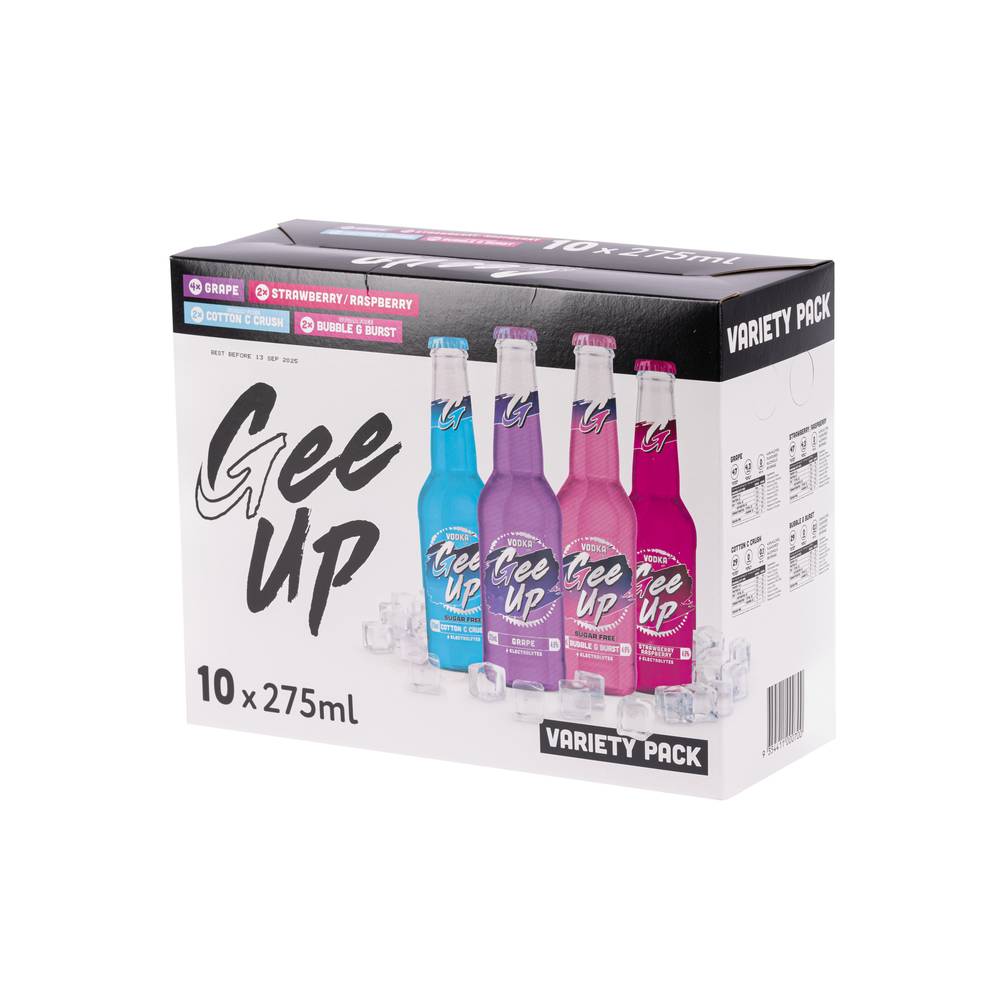 Gee Up Vodka Mixed Pack Bottle 275mL  X 10 Pack