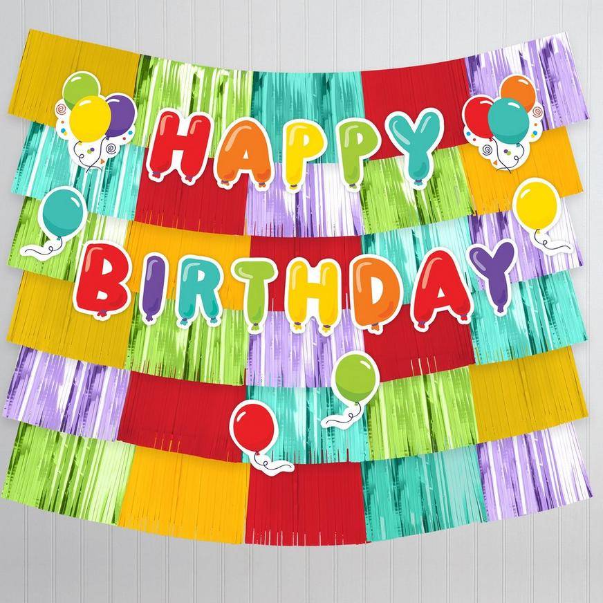 Party City Balloon Birthday Celebration Fringe Banner Backdrop (6 ct)