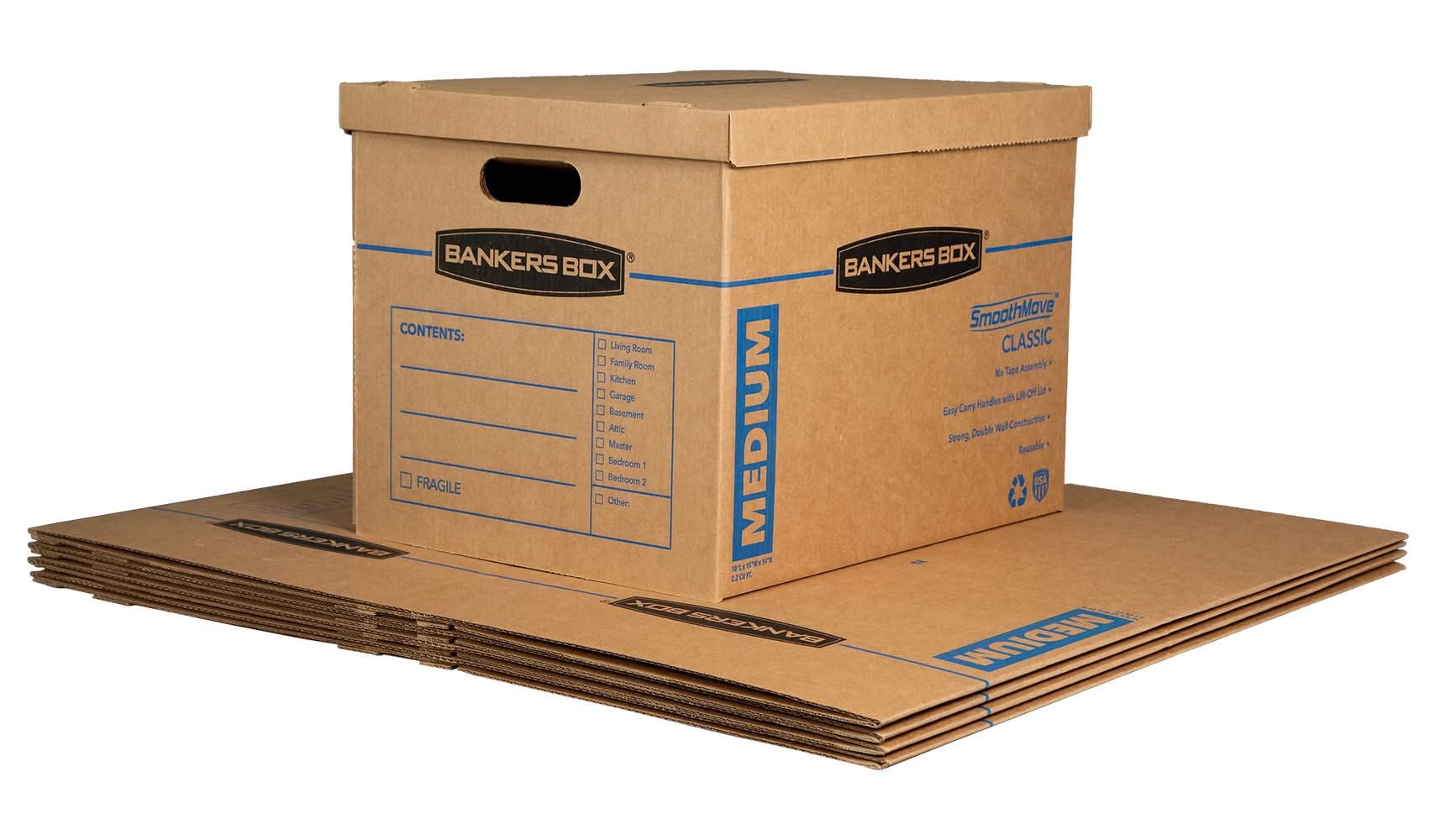 Bankers Box 15.5-in W x 14.5-in H x 19-in D SmoothMove Classic 5 -Pack Medium Heavy Duty Recycled cardboard Moving Box with Handle Holes