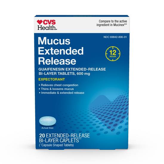 CVS Health Mucus 12HR Extended Release and Chest Congestion Expectorant Relief, 20 CT