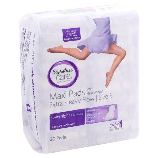 Signature Care Extra Heavy Flow Size 5 Maxi Pads + Flexi-Wings (20 pads)