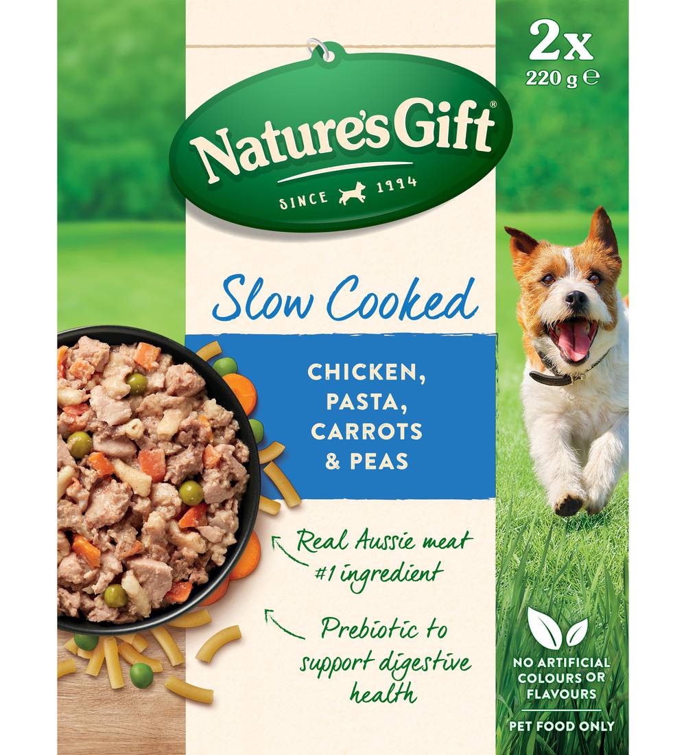 Nature's Gift Slow Cooked Chicken Pasta Carrots & Peas Chilled Dog Food (2 x 220g)