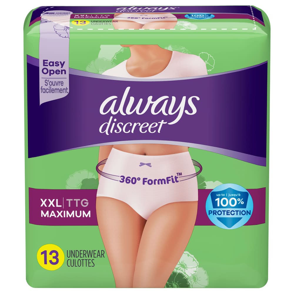 Always Discreet Size 4 Moderate For Bladder Leaks Protection Pads, XXL (1.9 oz, 13 ct)