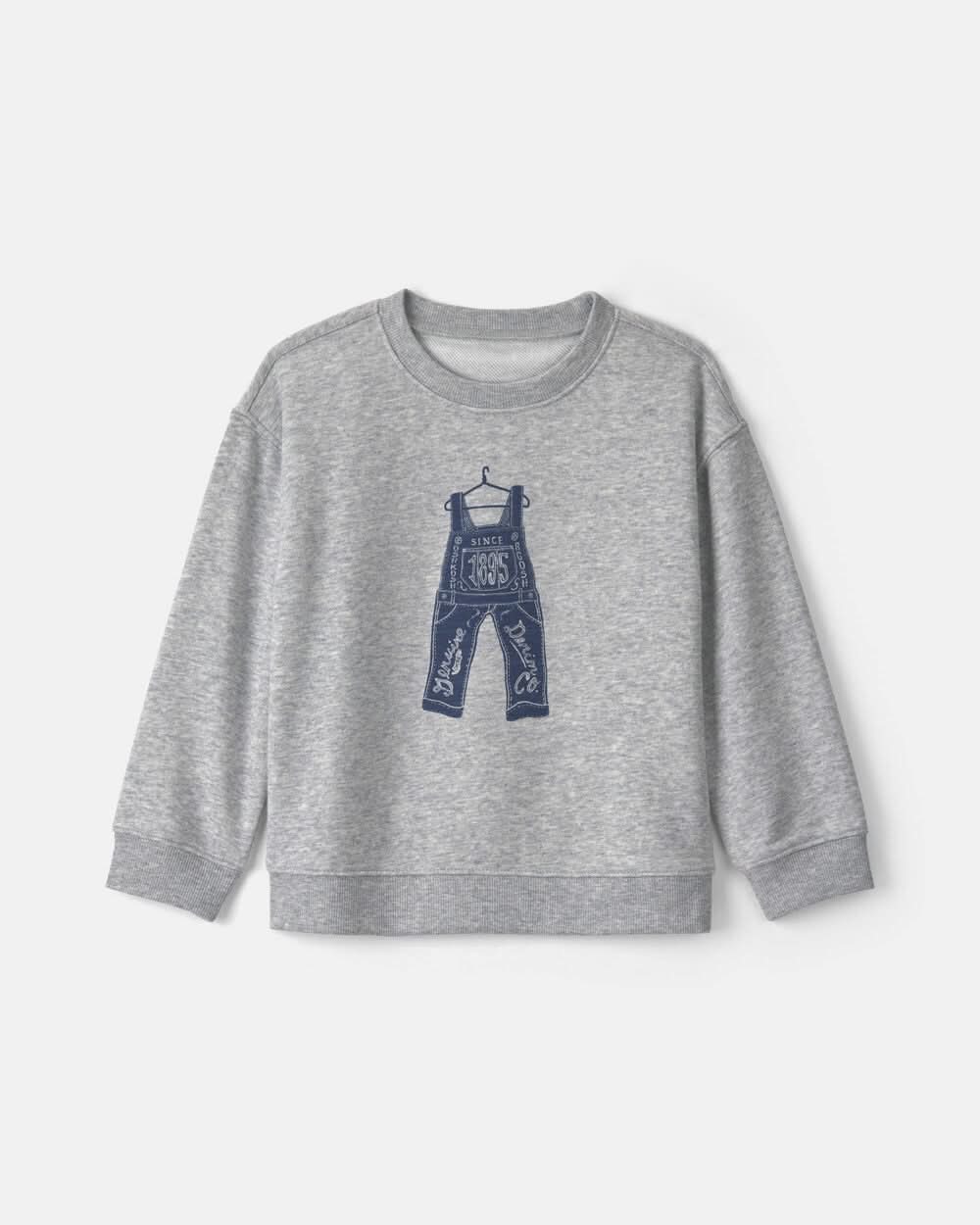 Boys Overall French Terry Sweater - Grey - Grey/Blue - 4T