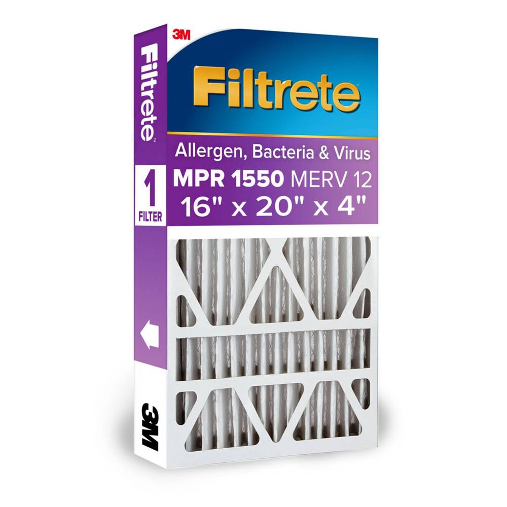 Filtrete 16-in W x 20-in L x 4-in MERV 12 1550 MPR Allergen, Bacteria and Virus Electrostatic Pleated Air Filter | DP00-CASE