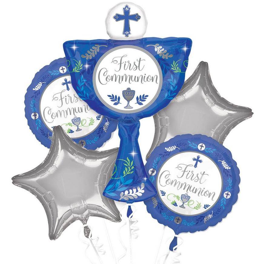 Uninflated Boy's First Communion Balloon Bouquet 5pc