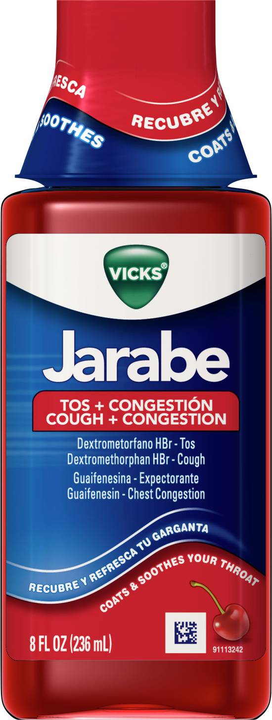 Vicks Jarabe Cough and Congestion Cold Medicine Fast Acting Syrup