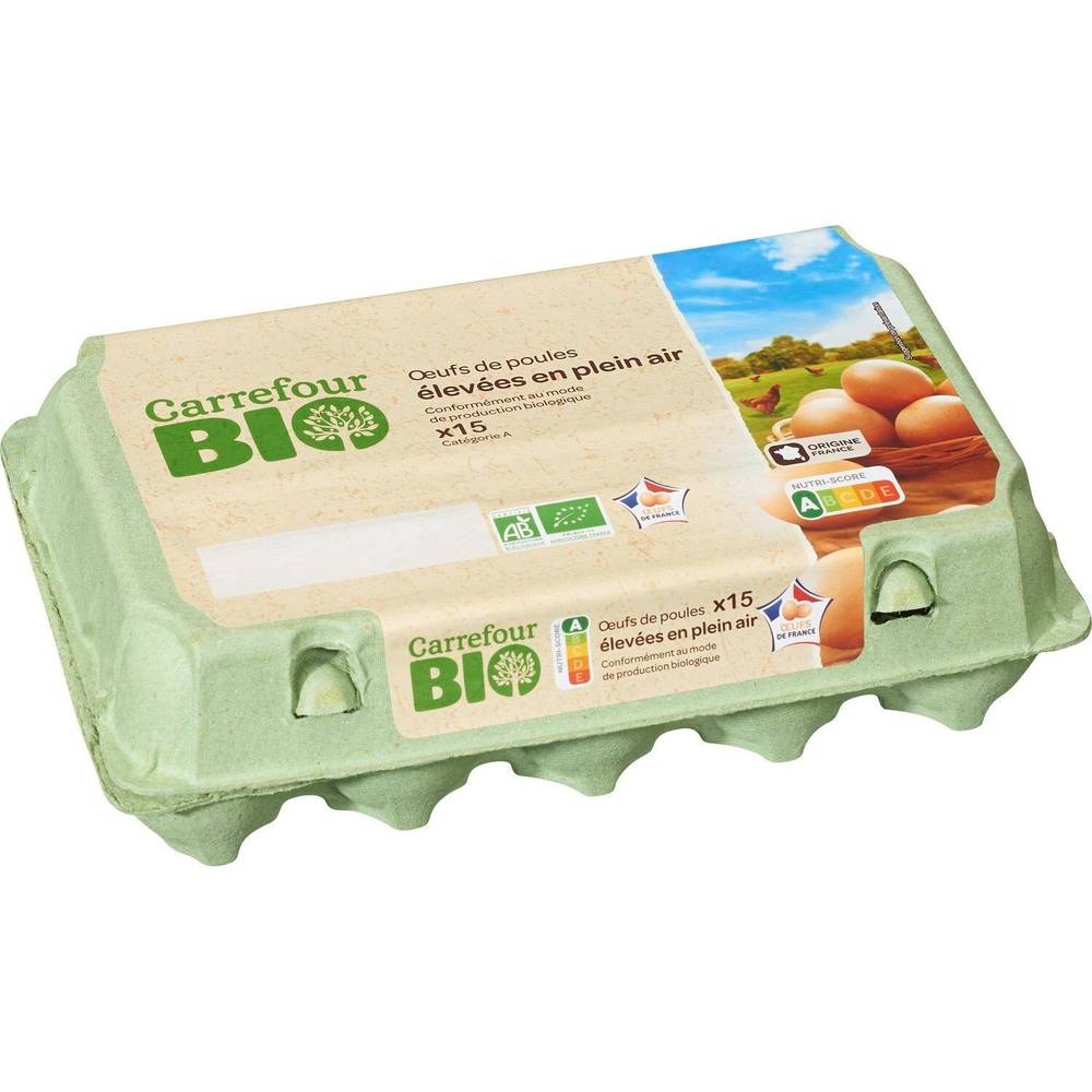 Œufs  de Plein Air Bio CARREFOUR BIO - la boite de 15