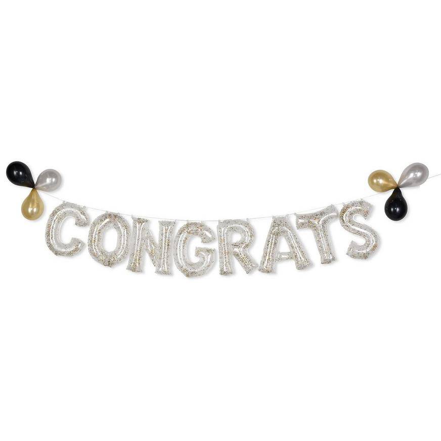 Party City Uninflated Air-Filled Congrats Gold Confetti Balloon Phrase Banner (multi)