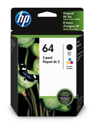 HP Ink Cartridges For Printers, 64 Black-Tri-Color (2 ct)