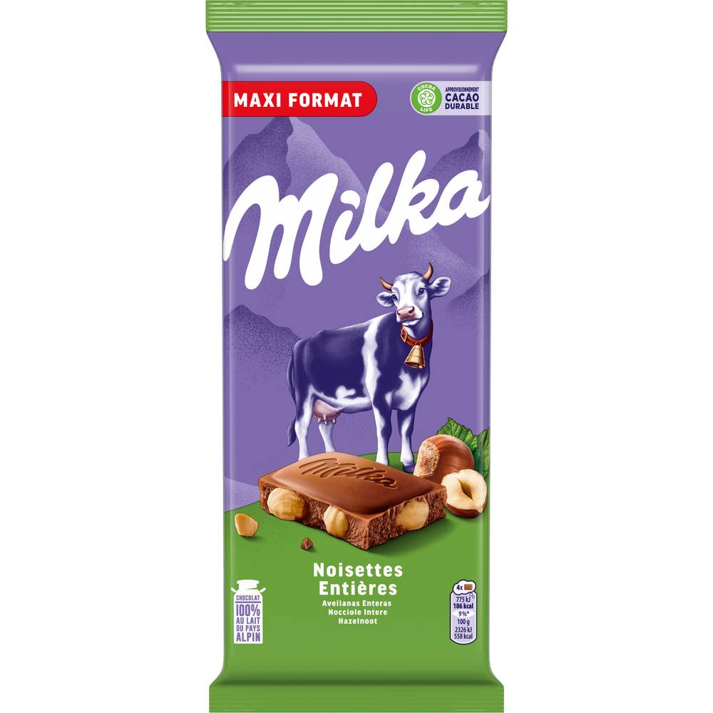 Milka - Chocolat au lait et aux noisettes entières (200g)