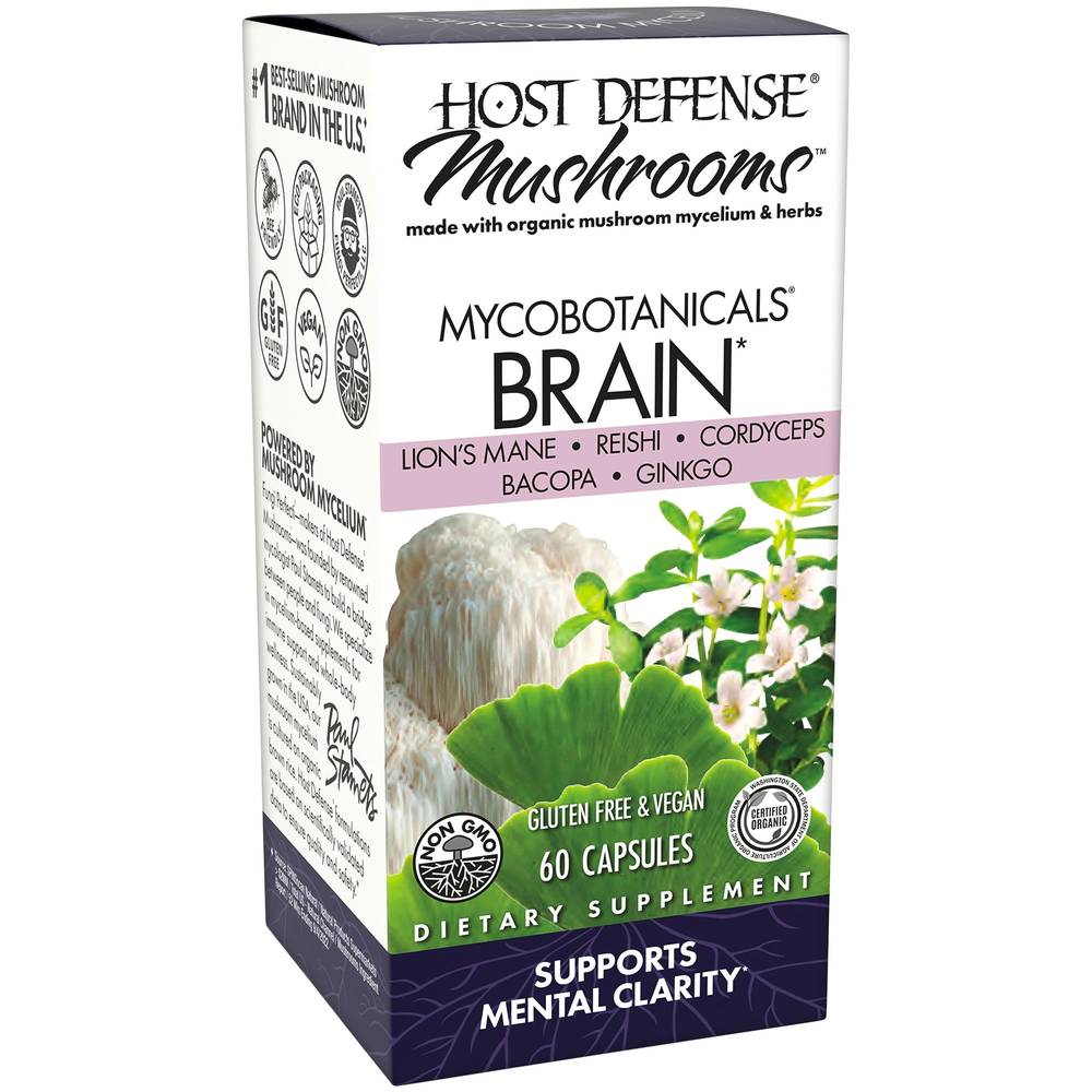 Myco Botanicals Brain - Supports Mental Clarity With Organic Mushrooms, Ginkgo & Bacopa (60 Vegetarian Capsules)