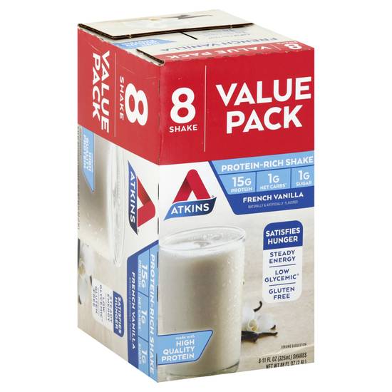 Atkins Creamy Vanilla Keto Friendly Protein-Rich Shake (8ct,11 fl oz)