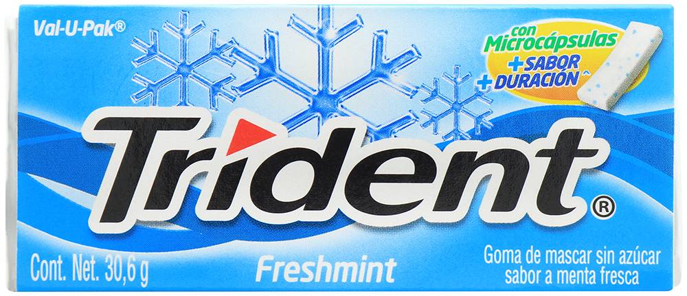 Trident · Goma de mascar con microcápsulas sin azúcar, menta fresca (30,6 g)
