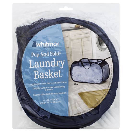 Whitmor Pop and Fold Blue Laundry Basket
