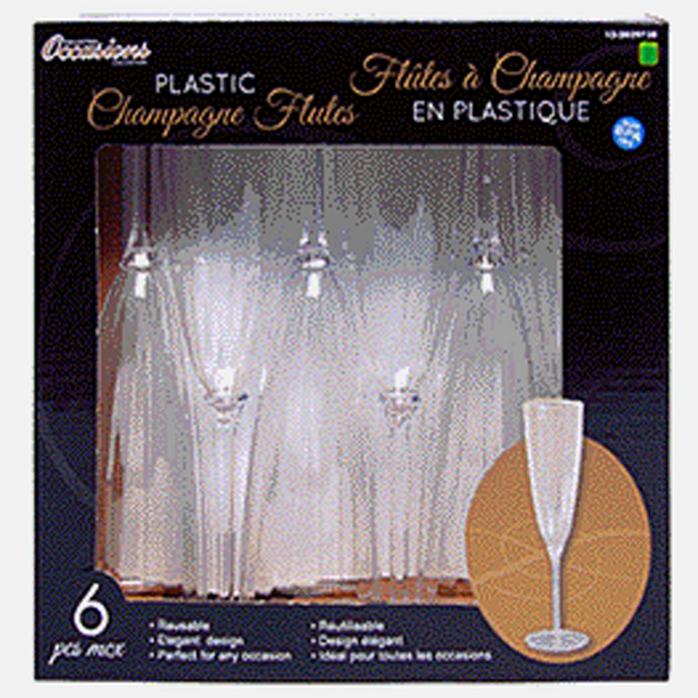 Boxed Plastic Champagne Flutes, 6 Pack