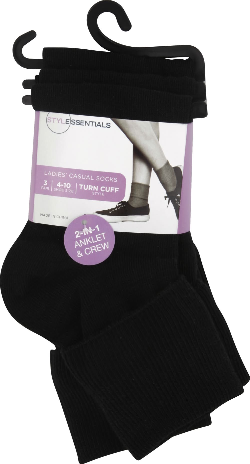 Style Essentials Turn Cuff Casual Anklet & Crew Socks, 4-10 (3 ct)