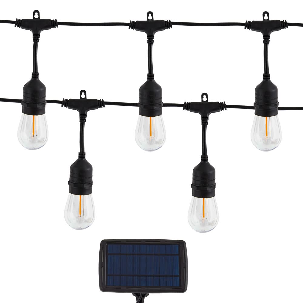 Harbor Breeze 48-ft Solar Black Indoor/Outdoor String Light with 20 White -Light LED Edison Bulbs