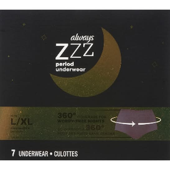 Always Zzz Overnight Period Disposable Underwear, Women, L/XL (7 ct)