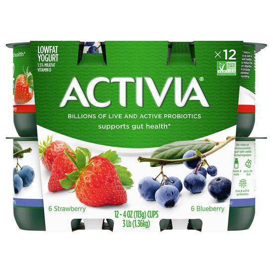 Activia Probiotic Strawberry & Blueberry Yogurt (12 ct)