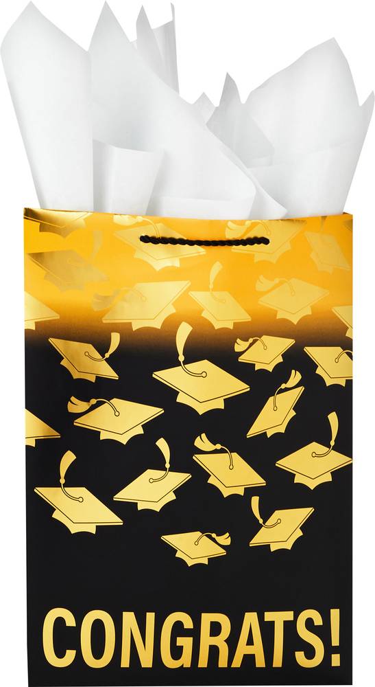 Hallmark 13" Large Graduation Gift Bag With Tissue Paper (Gold And Black, "Congrats!") 1 Ea