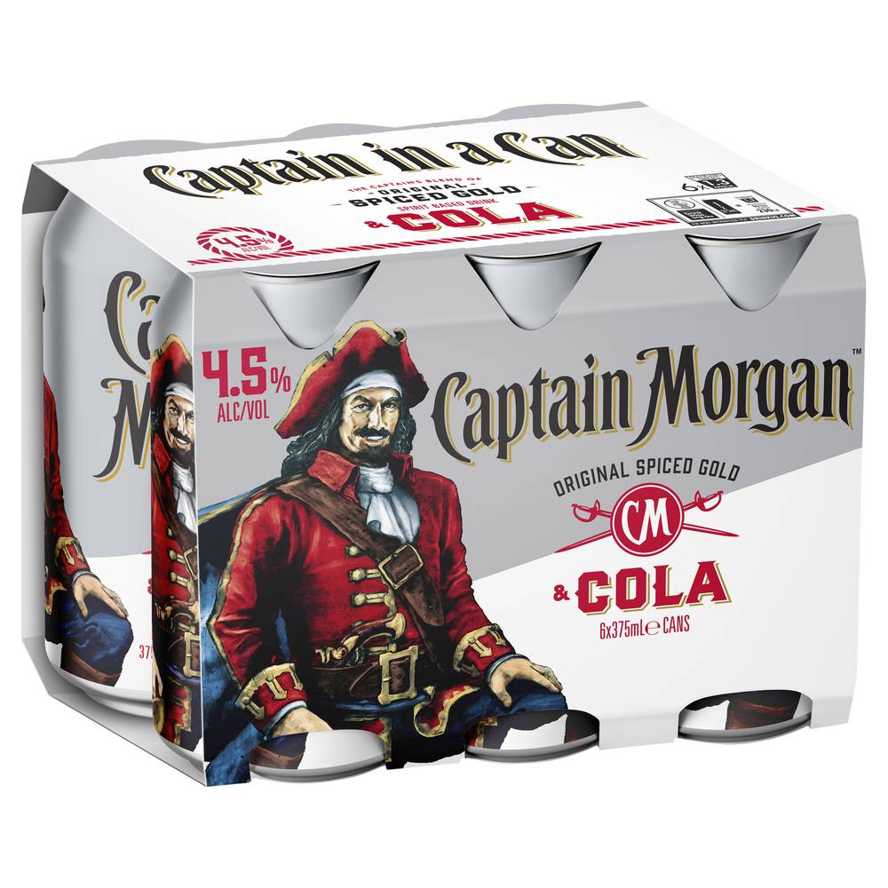 Captain Morgan Spiced Rum & Cola Can 4.5% 375mL X 6 pack