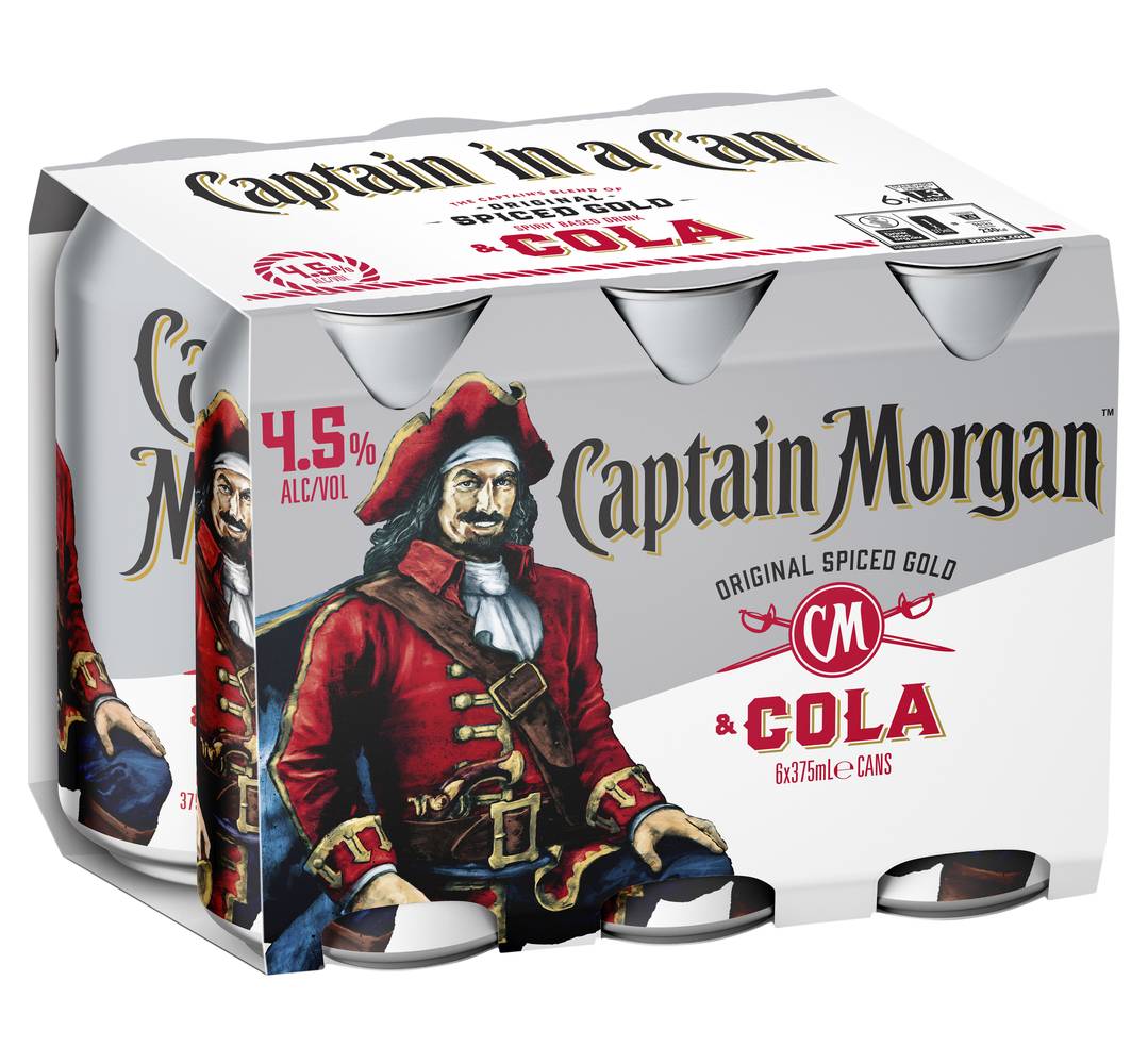 Captain Morgan Spiced Rum & Cola Can 4.5% 375mL X 6 pack