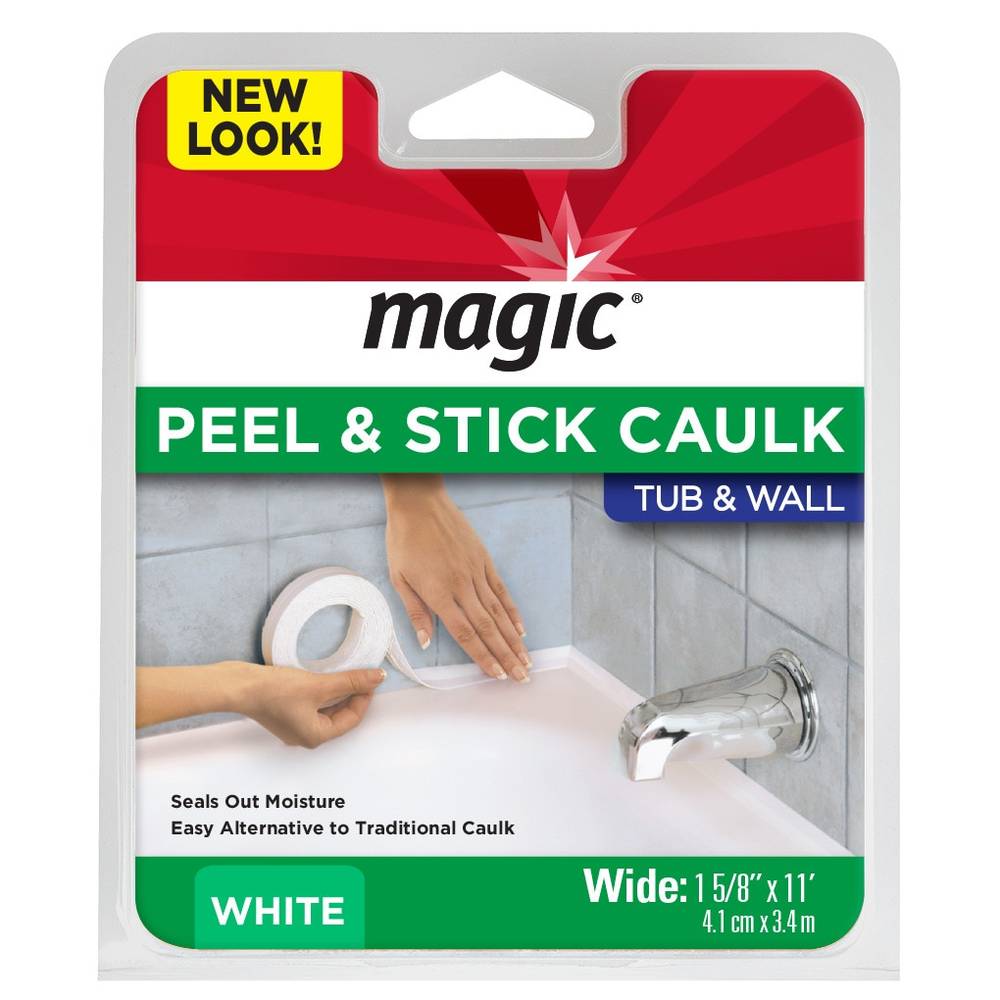 Magic 11 ft. White Bathtub Sealer Trim - Peel and Stick Caulk Strip for Tubs, Floors, RVs - Mildew Resistant, Flexible, Easy Installation | 3016