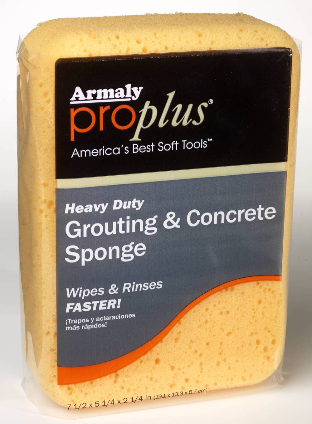 Armaly ProPlus Proplus Grout Sponge, High Density Polyurethane, Yellow, 7.5-in x 5.25-in, Rounded Edges for Precise Grout Line Cleaning | 00603