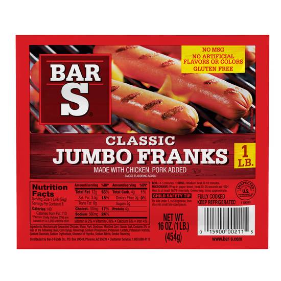 Bar-S Classic Jumbo Franks Hot Dogs (8 ct)