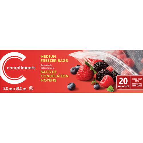 Compliments Freezer Bags Medium 20 Count