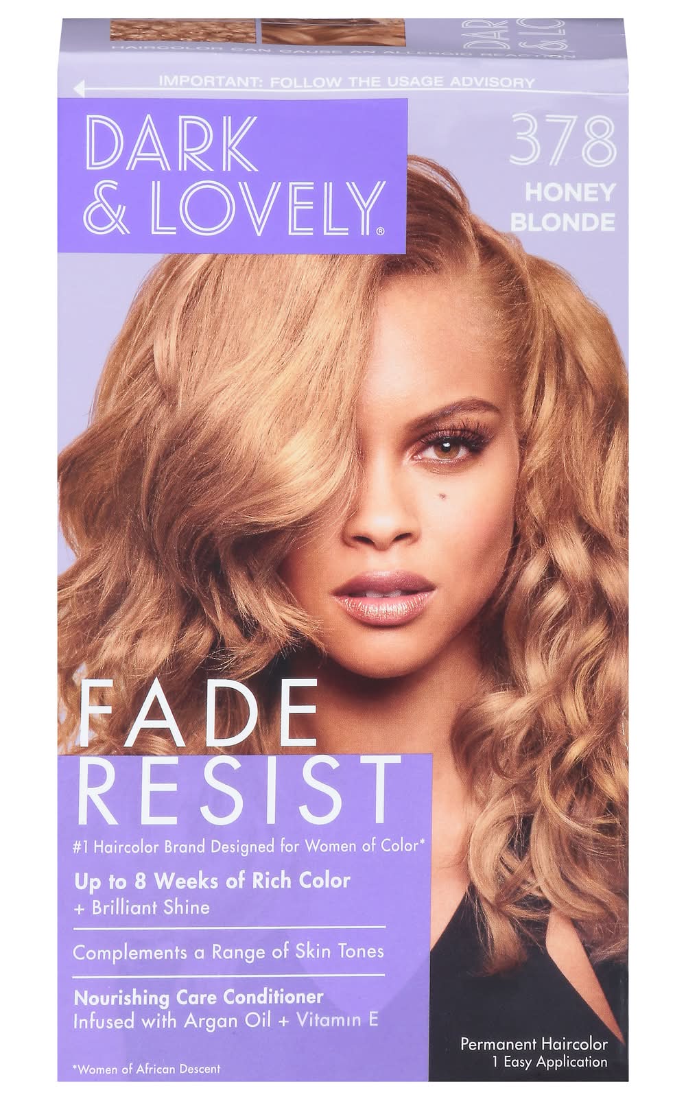 Dark and Lovely Fade Resist Permanent Hair Color, 378 Honey Blonde (8 oz)