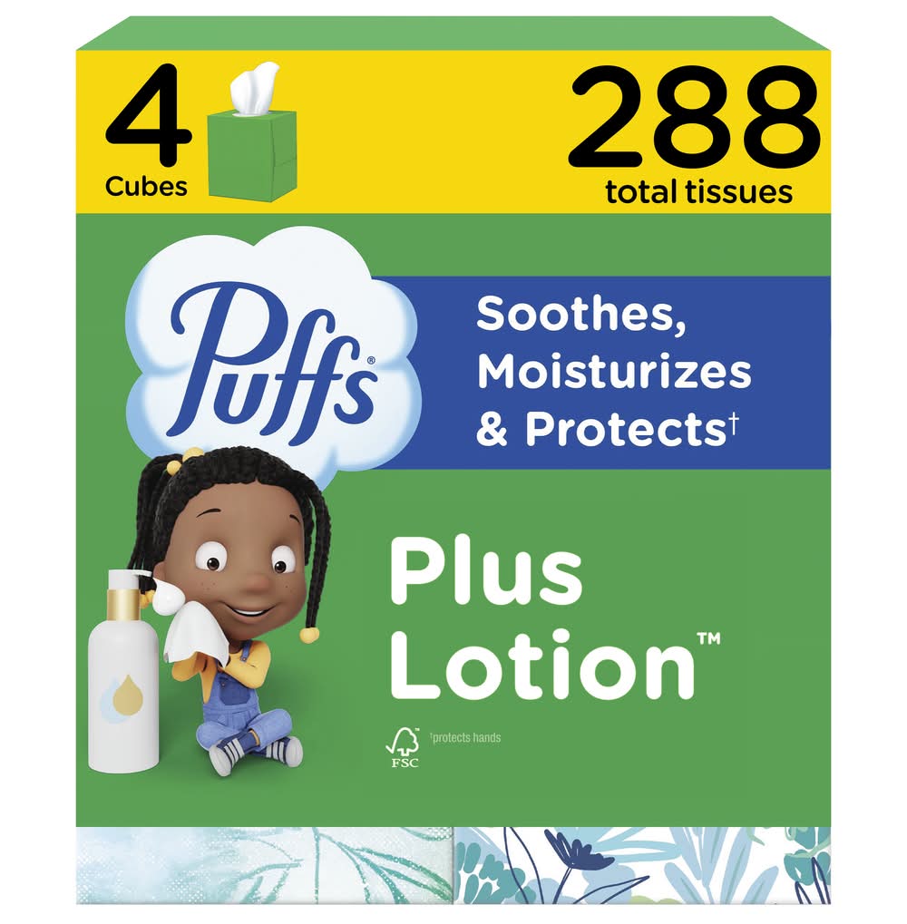 Puffs Plus Lotion Gentle & Soothing Facial Tissues (4 x 72 ct)