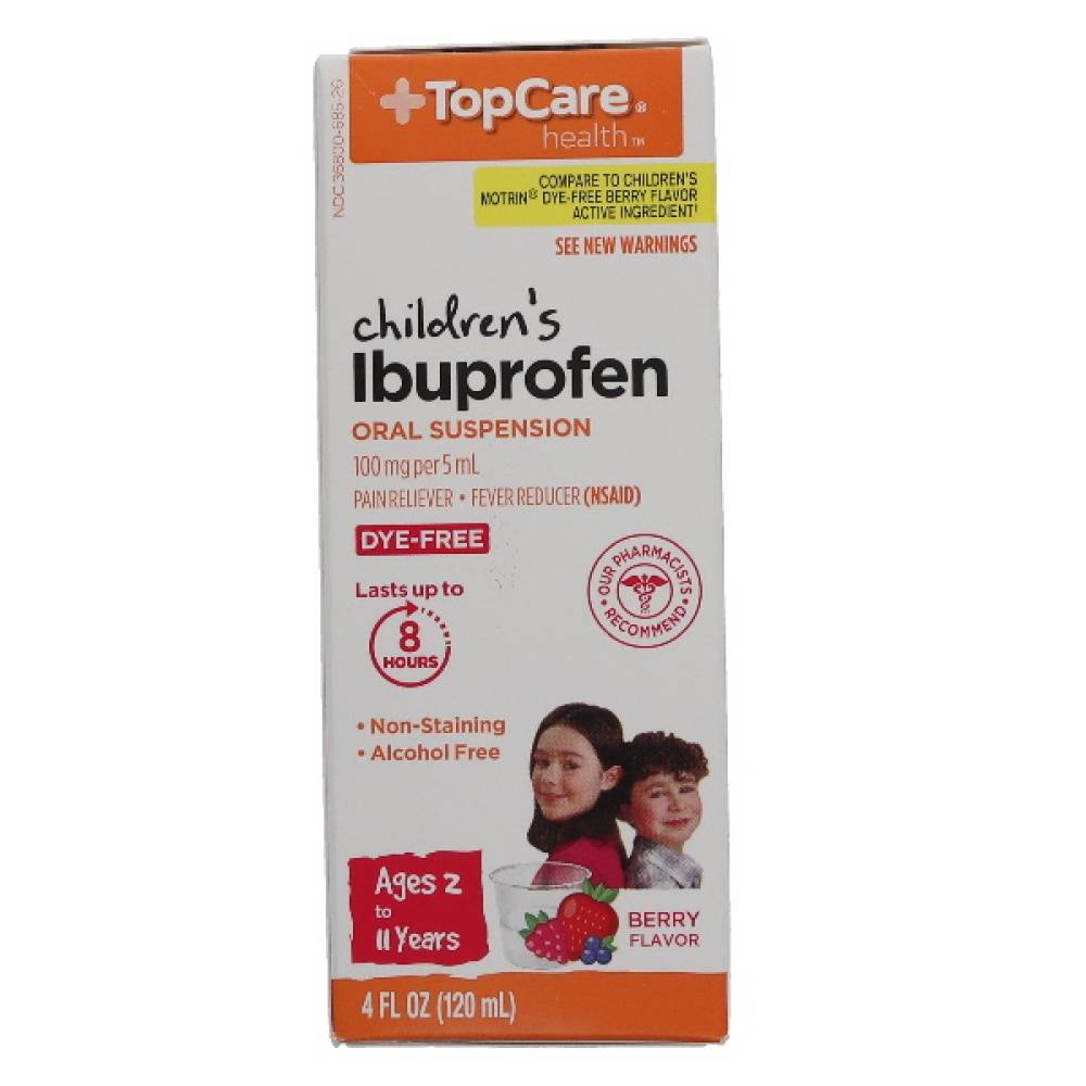 Topcare Ibuprofen Childrens Ibuprofen Oral Suspension Dye Free Berry