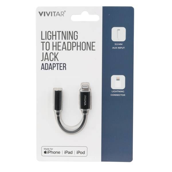 Vivitar Lightning To Headphone Jack Adapter, Black