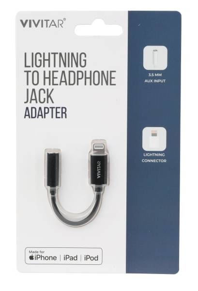 Vivitar Lightning To Headphone Jack Adapter, Black, NIL2002-BLK-STK-24