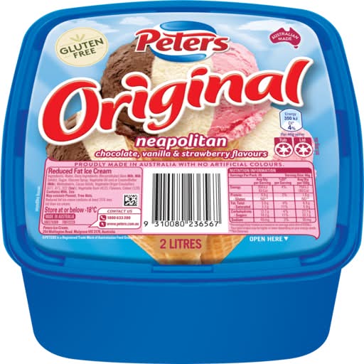 Peters Original Neapolitan Ice Cream, Chocolate-Vanilla- Strawberry (2L)